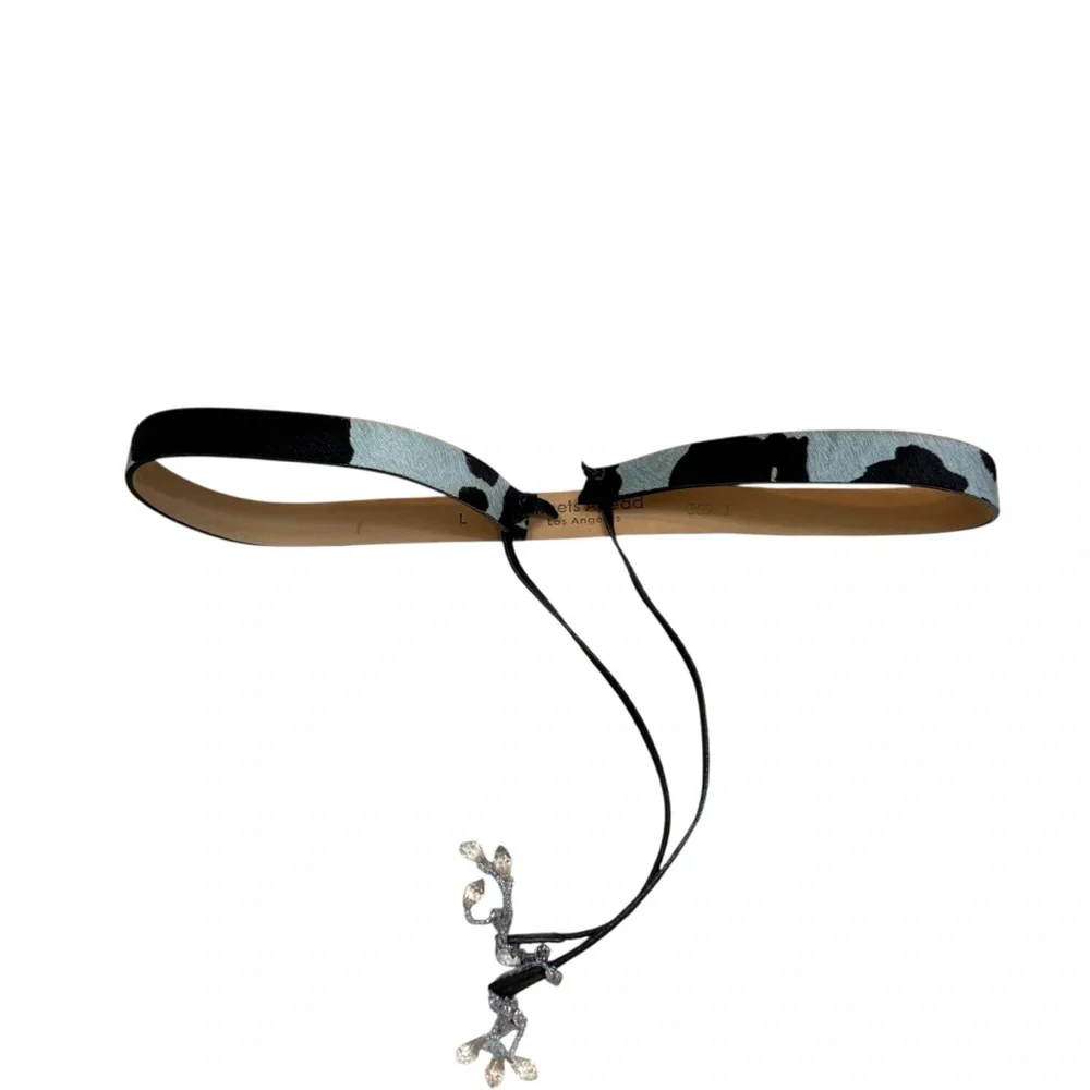 Streets Ahead Brand Light Blue and Black Cow Print Pony Hair Leather Belt Large‎